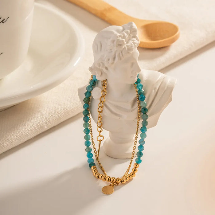 Summer Beach Jewelry / 18K Gold Plated / Double Layer Beaded Chain Charm Bracelet / Trendy Style