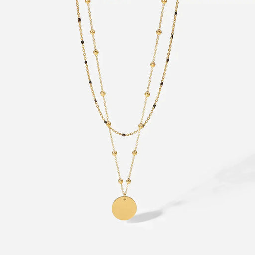 14K Gold Plated / Rhodium Beads Layer Necklace / Stainless Steel / Smooth Wafer Coin Jewellery For Women / Statement Necklace / Trendy Style / Anniversary / Engagement / Gift / Party / Wedding / Metal Material / Luxury Design