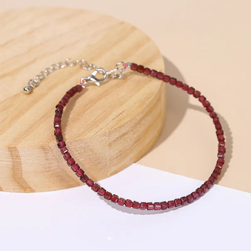 Fashion Bracelet / Natural Stone Beads / Garnet Gemstone / Loose Beads 3mm / Natural Garnet Square Beads Bracelet / Garnet Square Beads
