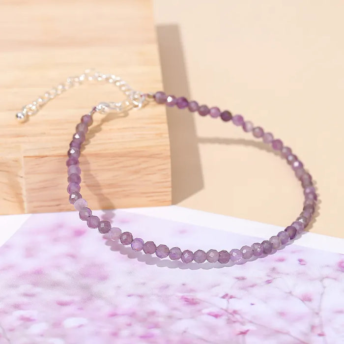 Fashion Natural Gemstone Bracelet / 3mm Faceted Beads / Charm Bracelet / Natural Amethyst Faceted Beads Bracelet / Amethyst Bracelet