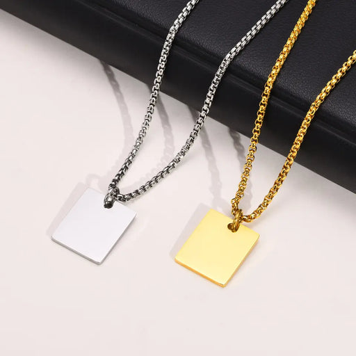 Stainless Steel / Plain Necklace / Blank Pendant with Chain Necklace for Men / Gold Plated / Silver Plated / Men's / Unisex / Women's / Accept Customized Logo / Trendy Jewelry / Square Pendant Necklace