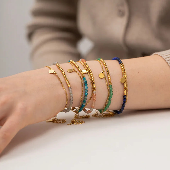 Summer Beach Jewelry / 18K Gold Plated / Double Layer Beaded Chain Charm Bracelet / Trendy Style