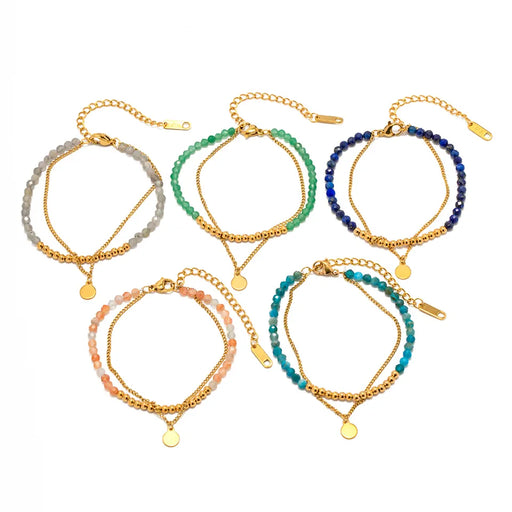 Summer Beach Jewelry / 18K Gold Plated / Double Layer Beaded Chain Charm Bracelet / Trendy Style