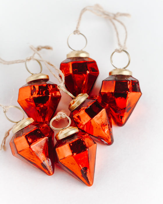 HYGGE CAVE | SET OF 6 GLASS 2" JEWEL ORNAMENTS - RED