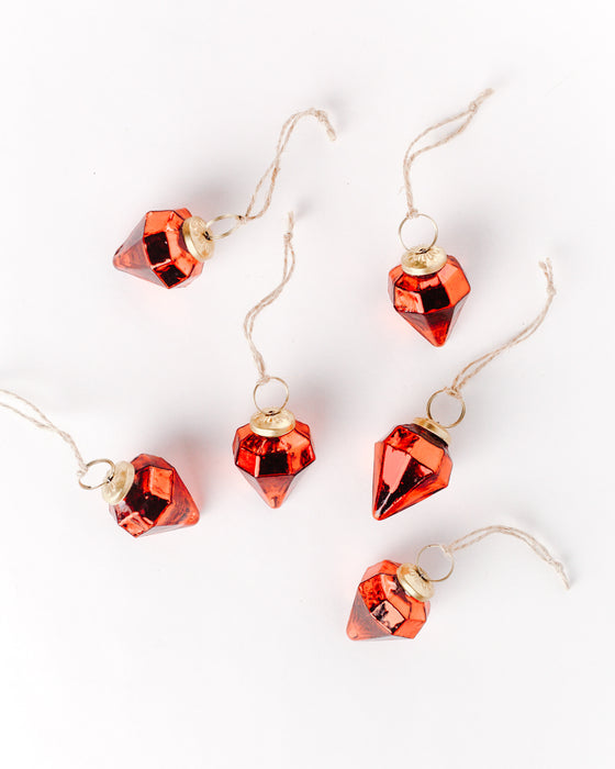 HYGGE CAVE | SET OF 6 GLASS 2" JEWEL ORNAMENTS - RED