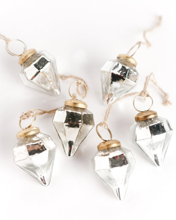 HYGGE CAVE | SET OF 6 GLASS 2" JEWEL ORNAMENTS - SILVER
