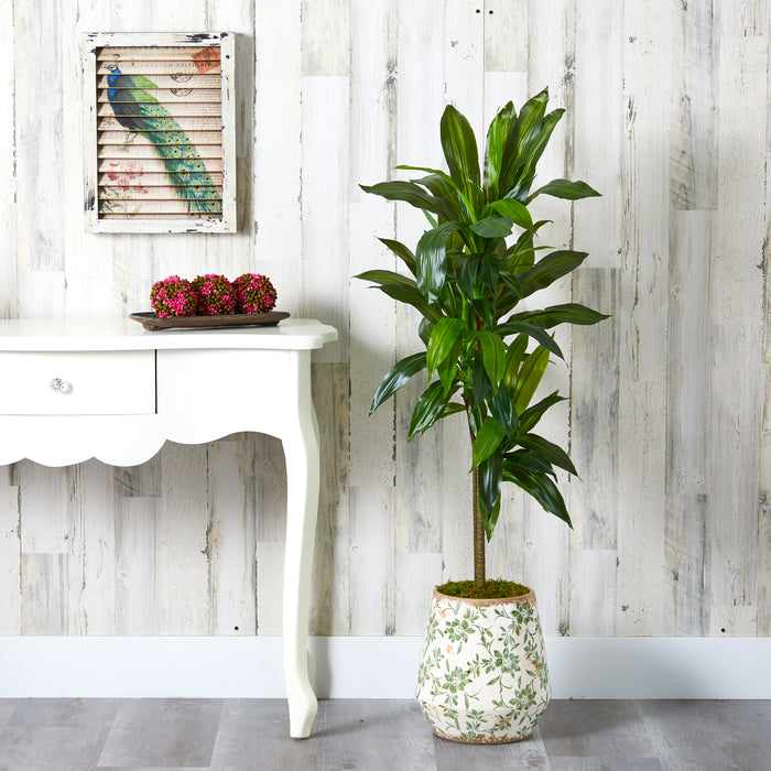 HYGGE CAVE | DRACAENA ARTIFICIAL PLANT IN FLOWER PRINT PLANTER