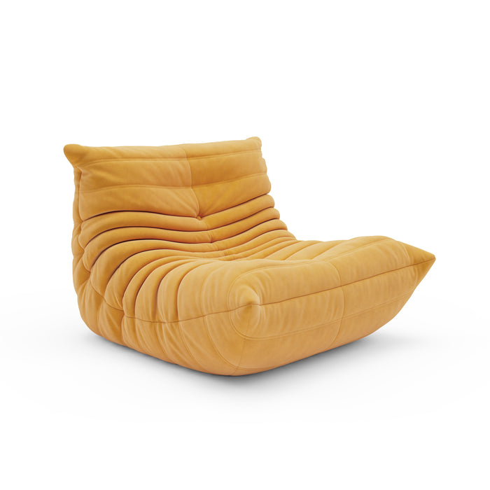 A comfortable lounge bean bag chair with an ottoman for reading, watching TV, or just relaxing.