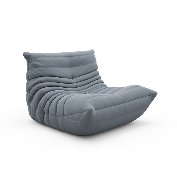 A cozy and inviting lounge bean bag chair with an ottoman that is perfect for snuggling with loved ones.