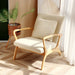 A luxurious white fabric lounge chair with geometric details and a comfortable design.