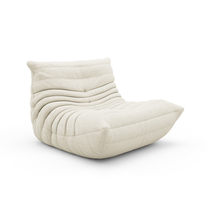 A comfortable and laid-back lounge bean bag chair with an ottoman that encourages relaxation.