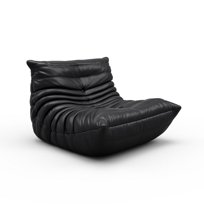A casual and comfortable lounge bean bag chair with an ottoman that is perfect for any room in your home.