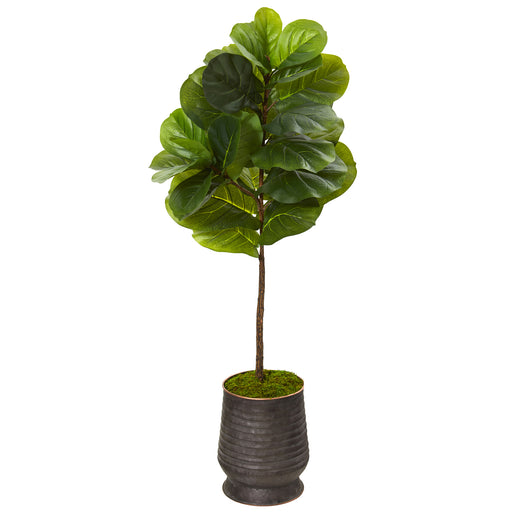 HYGGE CAVE | FIDDLE LEAF ARTIFICIAL TREE IN RIBBED METAL PLANTER