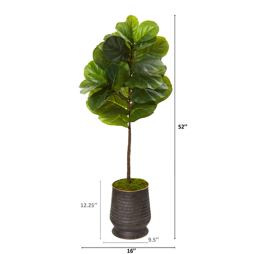 HYGGE CAVE | FIDDLE LEAF ARTIFICIAL TREE IN RIBBED METAL PLANTER