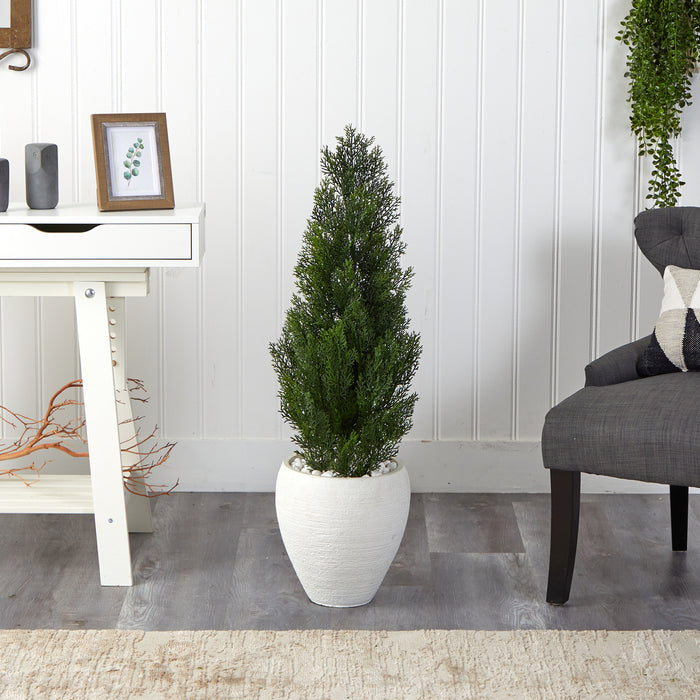 HYGGE CAVE | MINI CEDAR ARTIFICIAL PINE TREE IN WHITE PLANTER