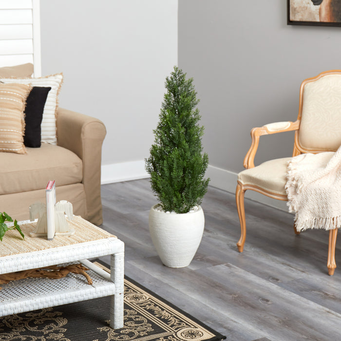 HYGGE CAVE | MINI CEDAR ARTIFICIAL PINE TREE IN WHITE PLANTER