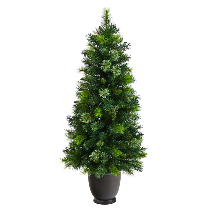 4.5ft. Oregon Pine Artificial Christmas Artificial in Decorative Planter with 250 Bendable Branches and 100 Warm White Lights - hygge cave