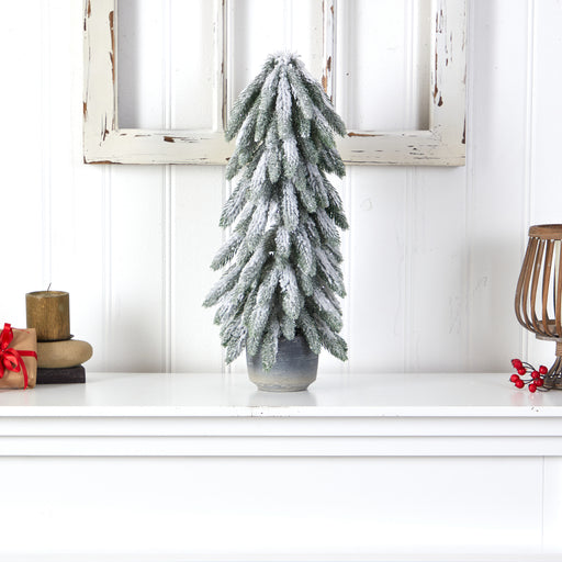 Flocked Artificial Christmas Tree in Decorative Planter - hygge cave