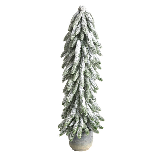Pre-Lit Winter Flocked Leaning Artificial Christmas Tree - hygge cave