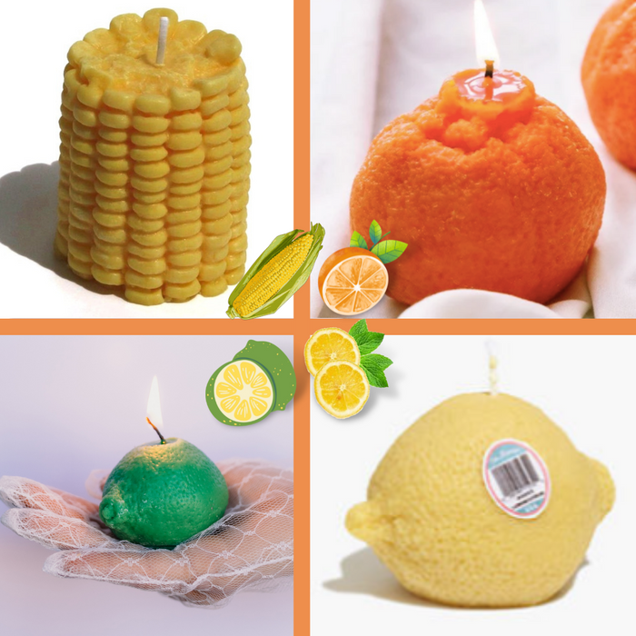 HYGGE CAVE | GET IT NOW Orange, Lemon, Lime and Corn Candle Set of 4