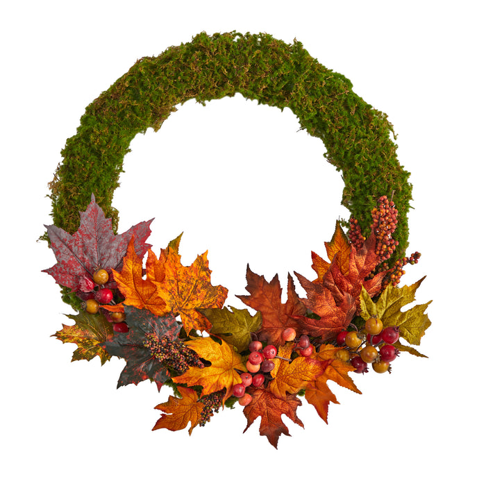 20” FALL MAPLE LEAF AND BERRIES ARTIFICIAL AUTUMN WREATH - HYGGE CAVE