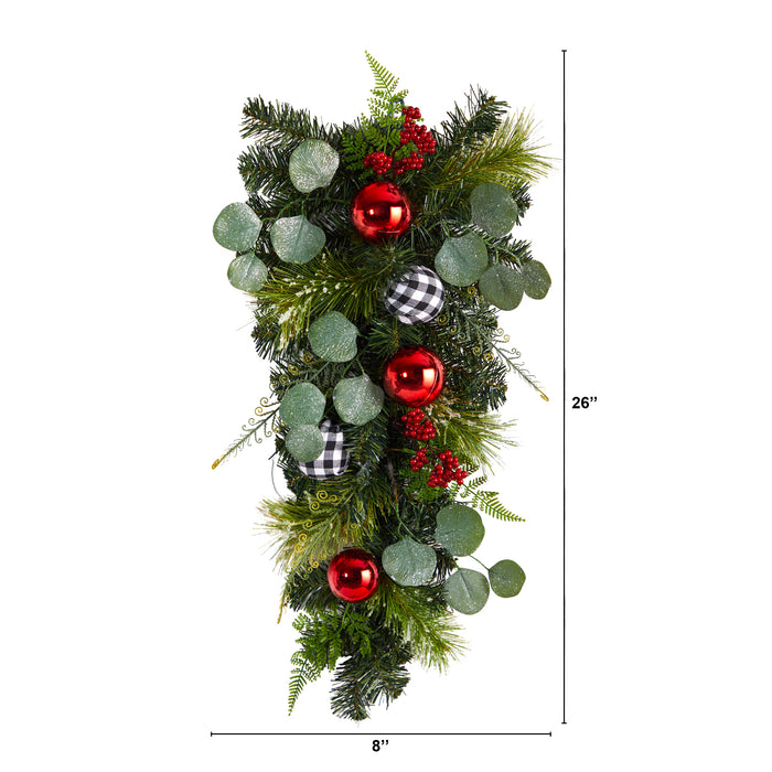 26” HOLIDAY CHRISTMAS GREENERY ORNAMENT ARTIFICIAL SWAG
