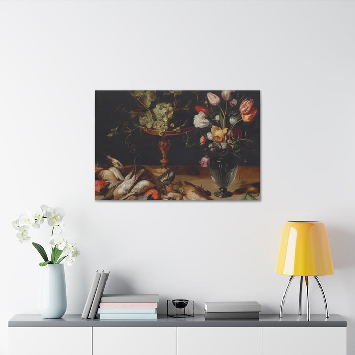 HYGGE CAVE | STILL LIFE WITH FLOWERS, GRAPES, AND SMALL GAME BIRDS
