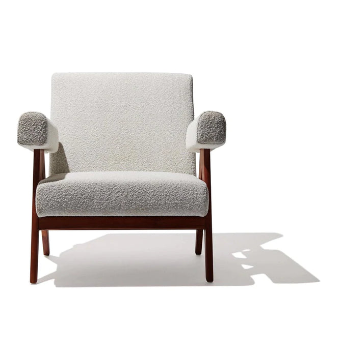 HYGGE CAVE | WALNUT & BOUCLE FABRIC LOUNGE CHAIR
