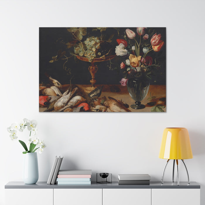 HYGGE CAVE | STILL LIFE WITH FLOWERS, GRAPES, AND SMALL GAME BIRDS