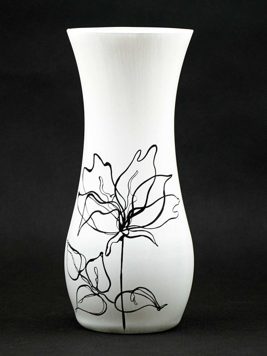HYGGE CAVE | Black White Handpainted Glass Vase for Flowers | Painted Glass Oval Vase | Valentines Day Gify | Interior Design Decor | Table vase 10 inch