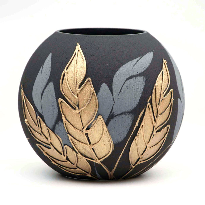 HYGGE CAVE | BLACK EDITION ROUND VASE Art Decorated Glass Vase for Flowers | Round Vase | Interior Design Home Room Decor | Table vase 6 inch