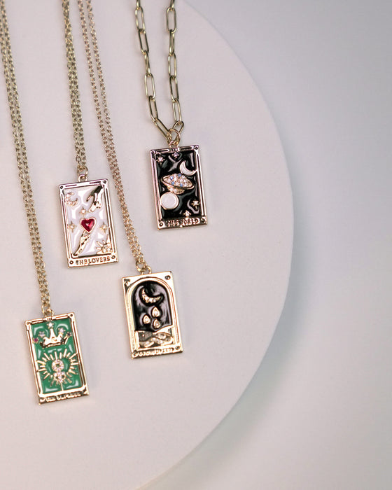 Square Tarot Pendant Necklace / Vintage Square Enamel Necklace / Tarot Card Necklaces / Necklaces For Women / Stainless Steel / Charm Necklaces / 18K Gold Plated