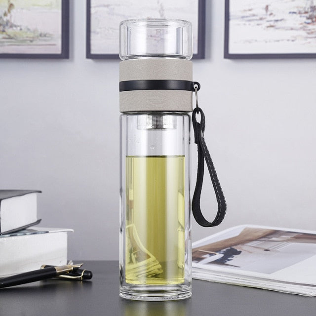 HYGGE Sense - GLASS TEA & FRUIT INFUSER - 2022 COLLECTION 500ML Glass Water bottles for dink tea with infuser Double Wall Bottle for water brief Portable outdoor ST195