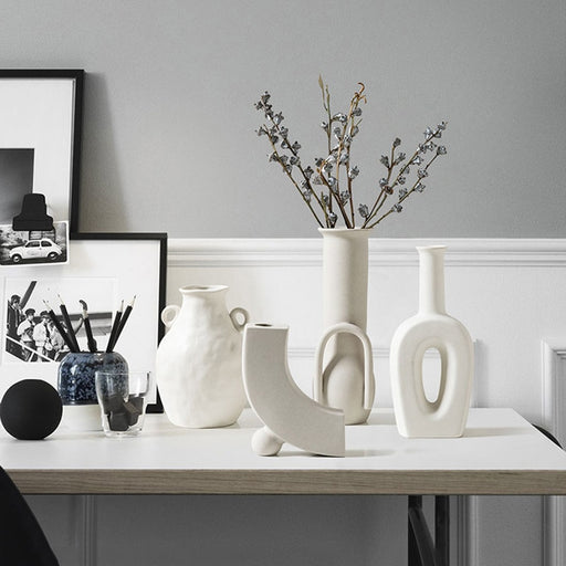 HYGGE CAVE | Unusual Pure White Ceramic Nordic Vase Home Decoration 
