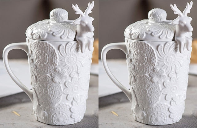 HYGGE CAVE | porcelain DEER spoon Christmas gift vintage ceramic mug