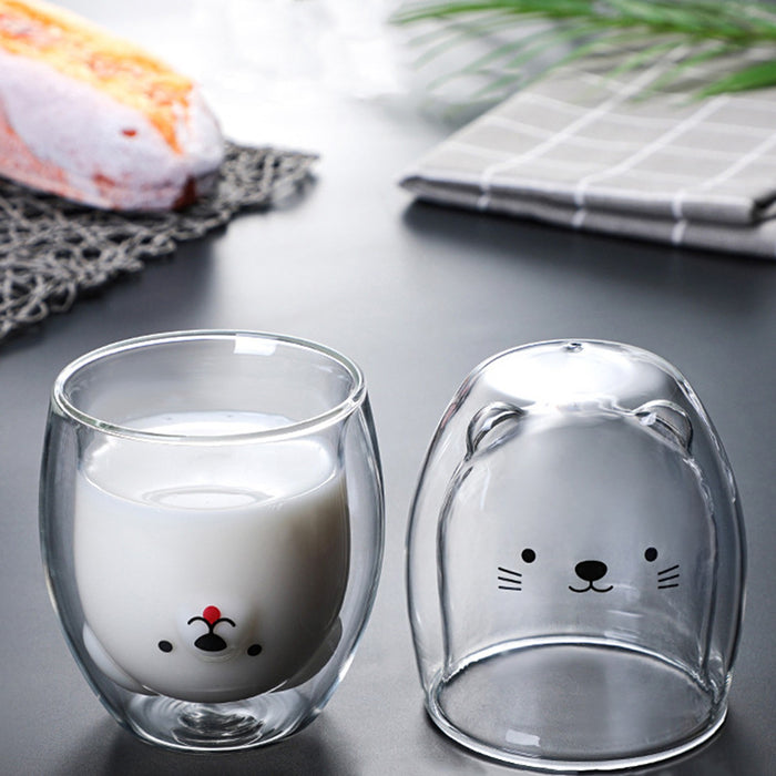 HYGGE CAVE | Glass Mugs Bear Cat Animal Double-layer Cup Christmas Gift